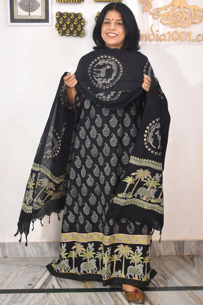 Elegant Hand Block print cotton suit & Chanderi dupatta