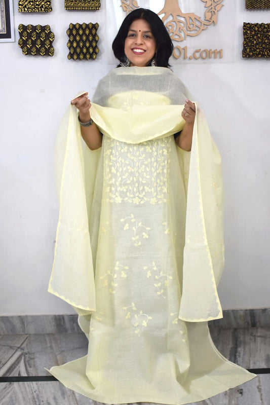 Elegant Kota Kurta & Dupatta set with Hand done Heavy Phool patti work With Cotton Bottom