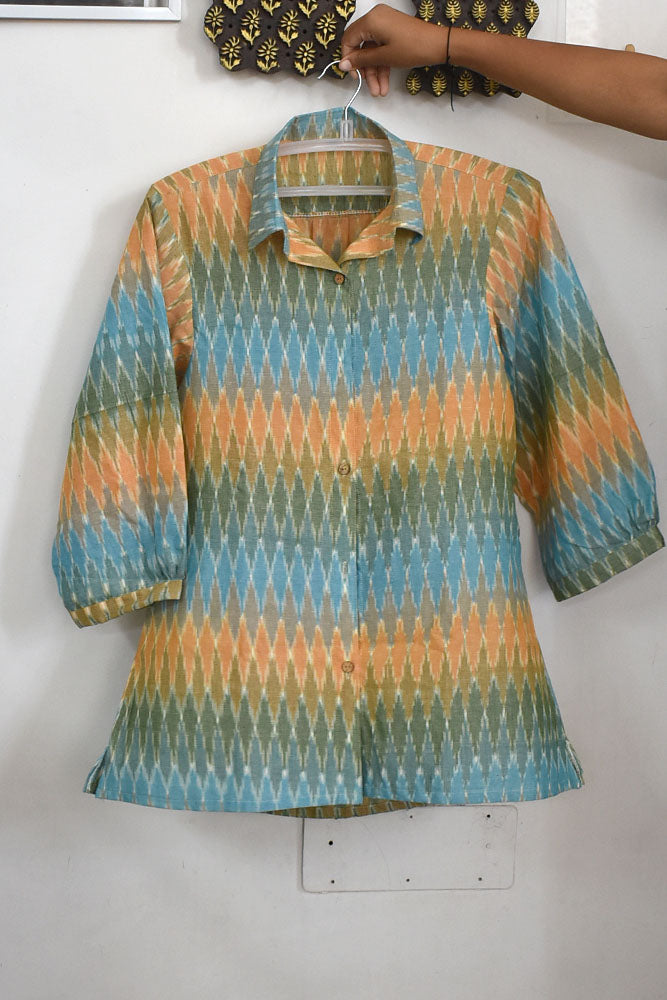 Designer Handwoven Ikkat pure cotton Shirt - Size 38 to 46 ( all sizes)