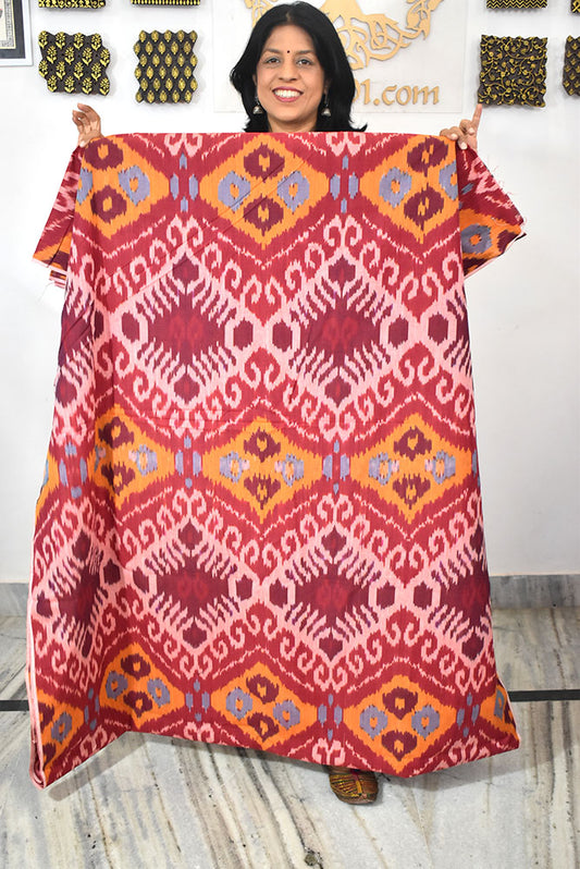 Multicolor Ikat Cotton Handloom 2.5mts Fabric with Uzbekistan Pattern Design