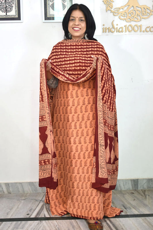 Bagh Hand Block Printed unstitched 3 pc Crepe suit fabric