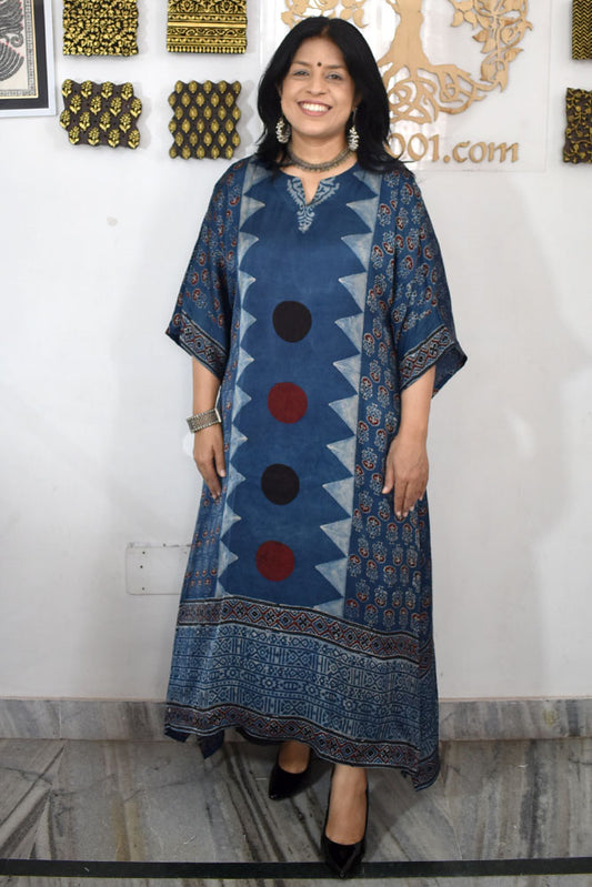 Beautiful Hand Block Printed Ajrakh Modal Silk Kurta, Size 40 to 46