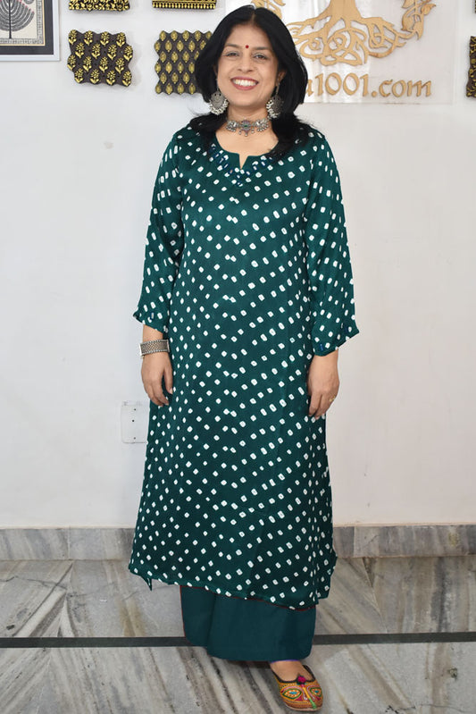 Beautiful Ajrakh Modal Silk Kurta with Kutch Mirror Work size - 38 - 48