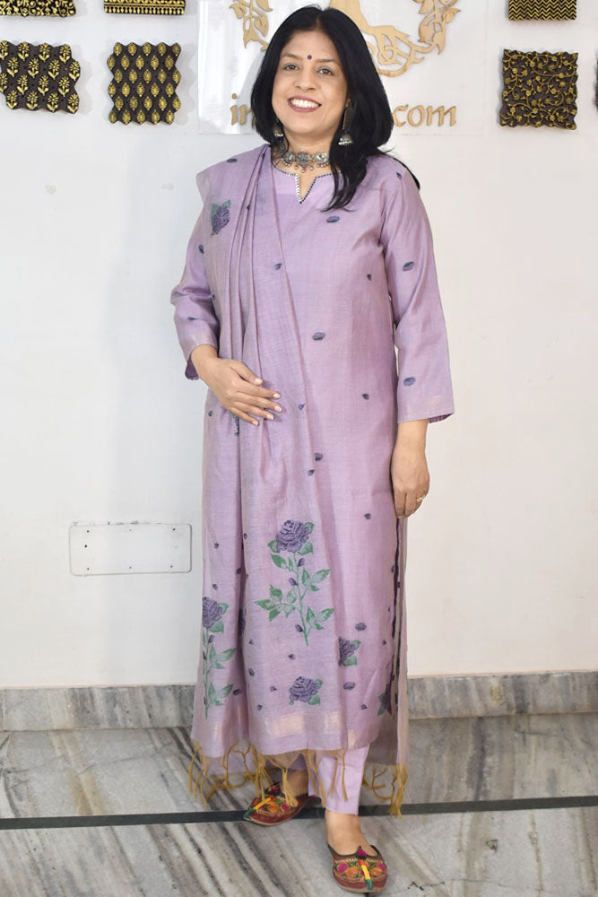 Beautiful  Banarasi Chanderi cotton silk stitched Suit with Woven Pichwai motifs size - 38 - 44