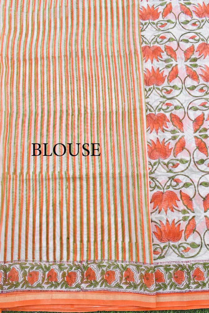 Swadeshi - Beautiful Hand Block Printed Chanderi Silk Cotton Saree