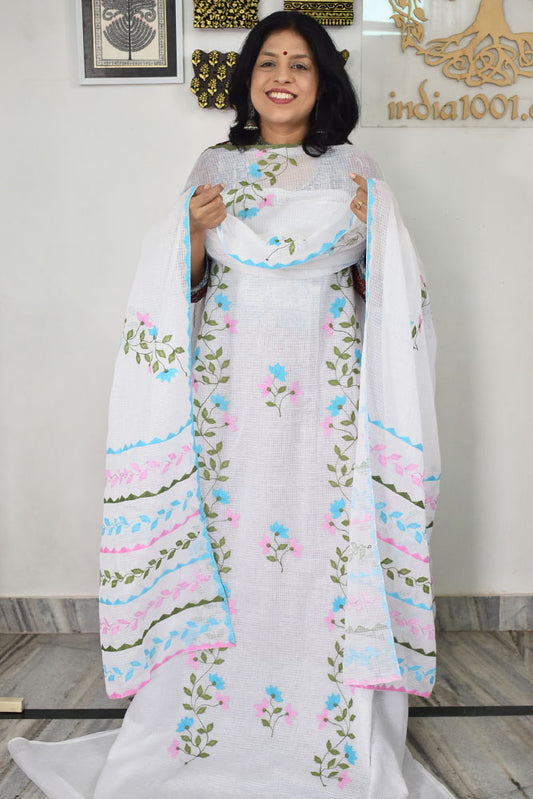 Elegant Kota Kurta & Dupatta set with Hand done Heavy Phool patti work & Cotton Bottom
