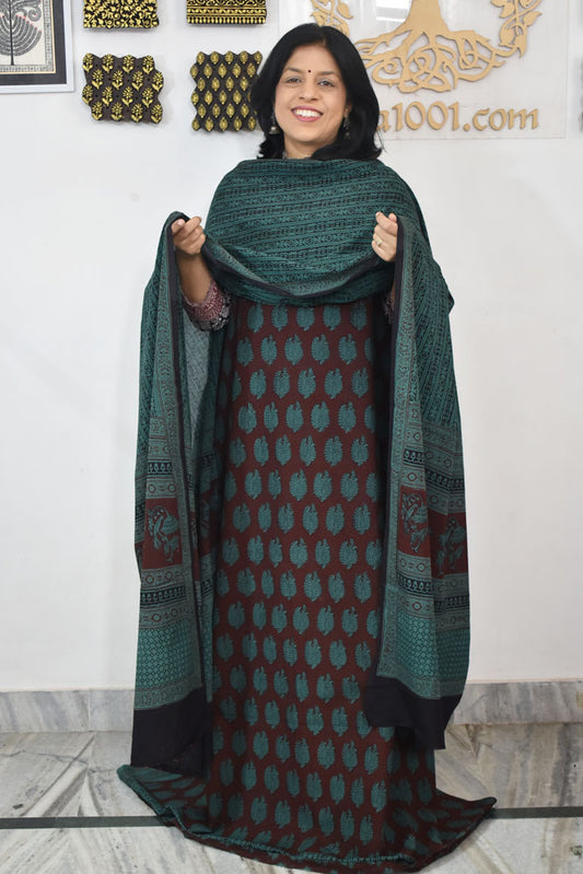 Bagh Hand Block Printed unstitched 3 pc Cotton suit fabric from MP