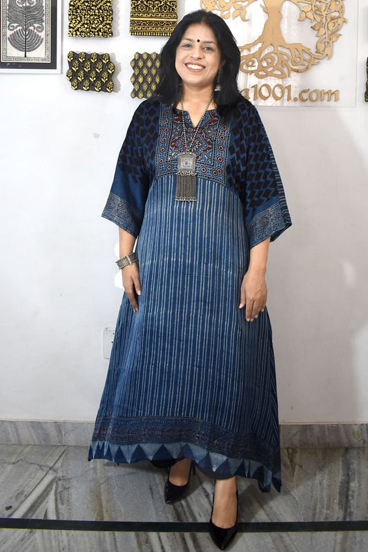 Beautiful Hand Block Printed Ajrakh Modal Silk Kurta, Size 40 to 46