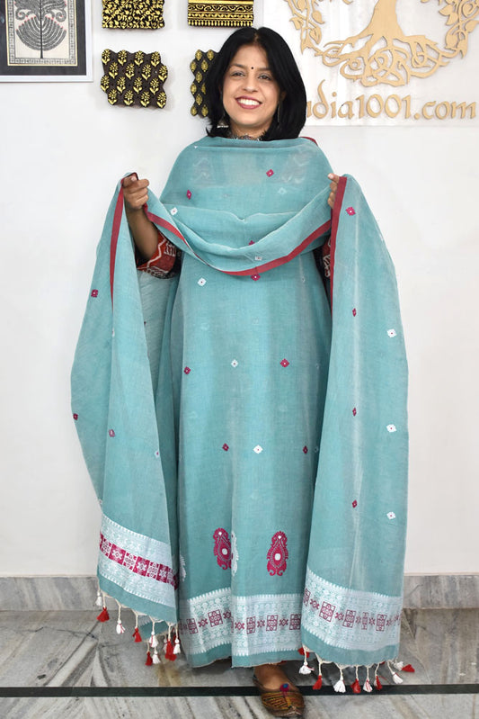 Kalakriti : Beautiful Hand Woven Soft Cotton Jamdani Kurta Fabric & Dupatta set