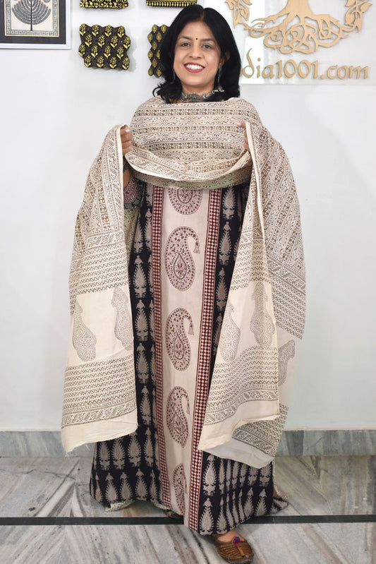 Bagh Hand Block Printed unstitched 3 pc Cotton suit fabric from MP