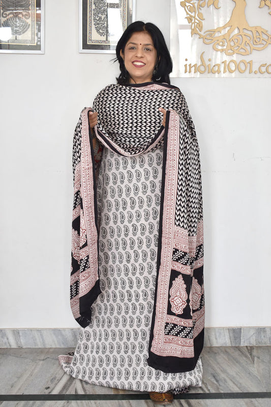 Bagh Hand Block Printed unstitched 3 pc Modal silk suit fabric from MP