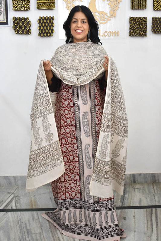 Bagh Hand Block Printed unstitched 3 pc Cotton suit fabric from MP