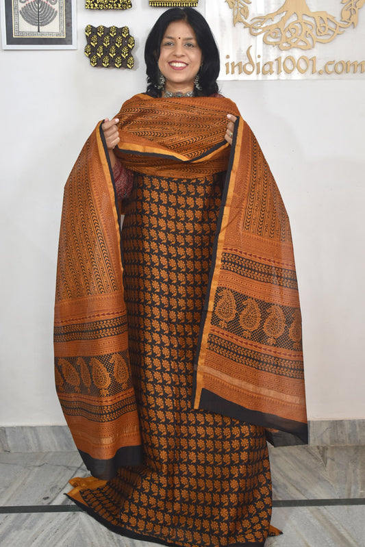 Classic Bagh Hand Block Printed unstitched 3 pcs Chanderi suit fabric
