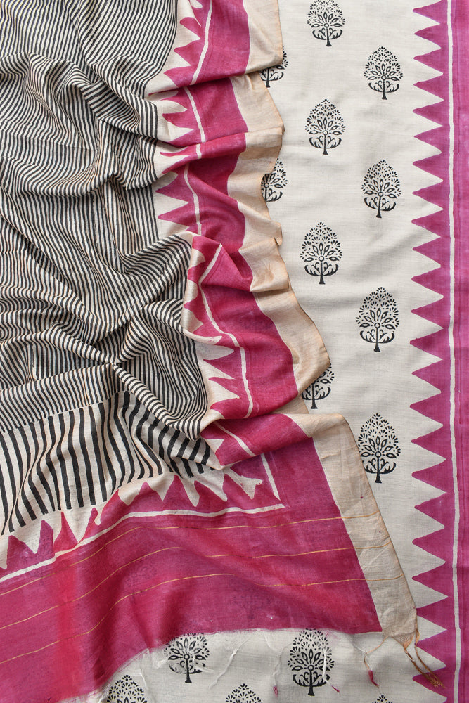 Elegant Hand Block printed Bhagalpuri Silk Kurta Dupatta Set