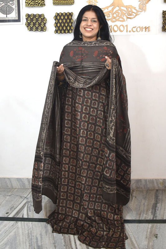 Beautiful Nashpal Hand Block Printed Modal Silk set