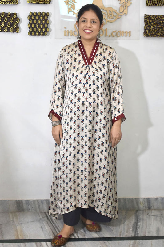 Beautiful Ajrakh Modal Silk with Kutch mirror work size - 38 - 44