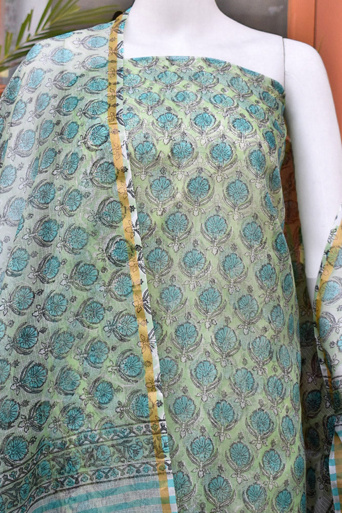Elegant Hand Block Printed Kota Silk Unstitched Suit