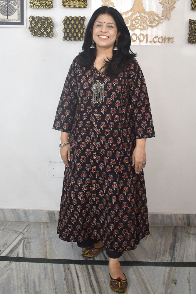 Designer Hand Block Printed Ajrakh cotton Kurta  - Size 38 to 48 ( all sizes)