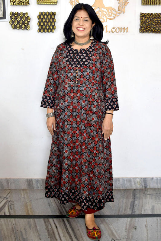 Designer Hand Block Printed Ajrakh cotton Kurta