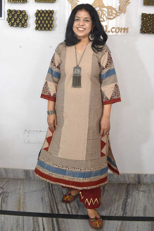 Designer Hand Block Printed Ajrakh cotton Kurta / Dress - Size 36 to 48( all sizes)