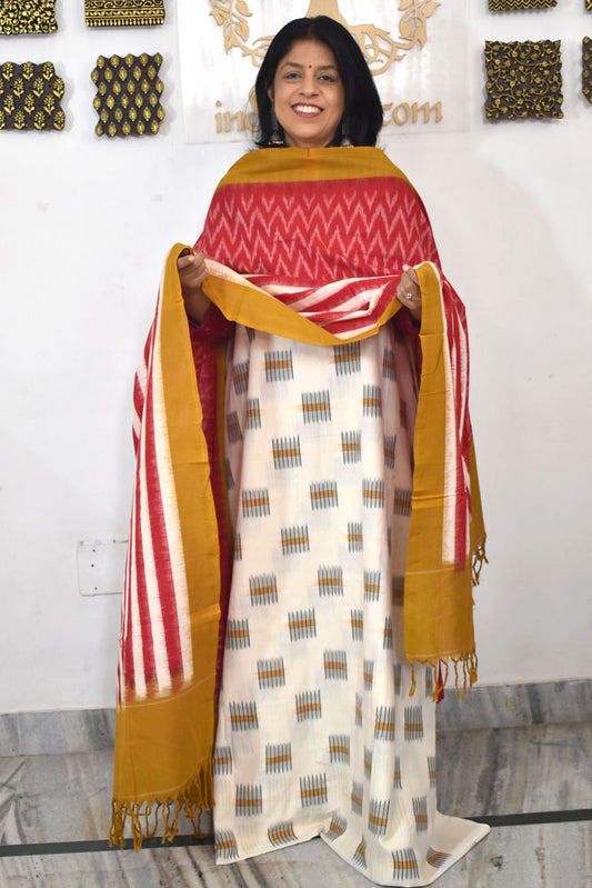 Handwoven  Ikkat Cotton dupatta with Woven Ikkat Cotton Kurta