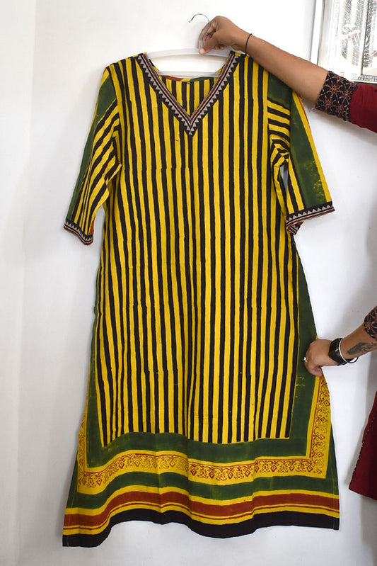 Beautiful Ajrakh Hand Block Printed Cotton Kurta (Size-44)