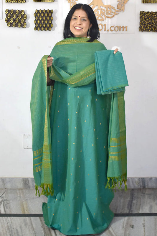 Elegant Hand Block print cotton suit with Cotton dupatta