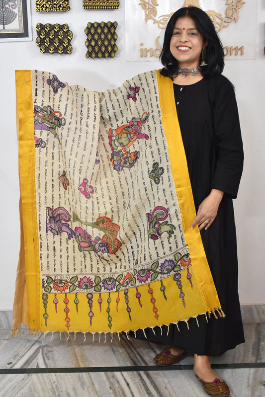 Beautiful Bangalore Cotton Silk Hand Painted Kalamkari Dupatta