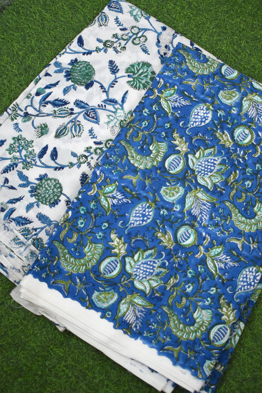 Hand Block Printed Cotton Running Fabric combo ( 2 fabrics *2.5 mtrs each)