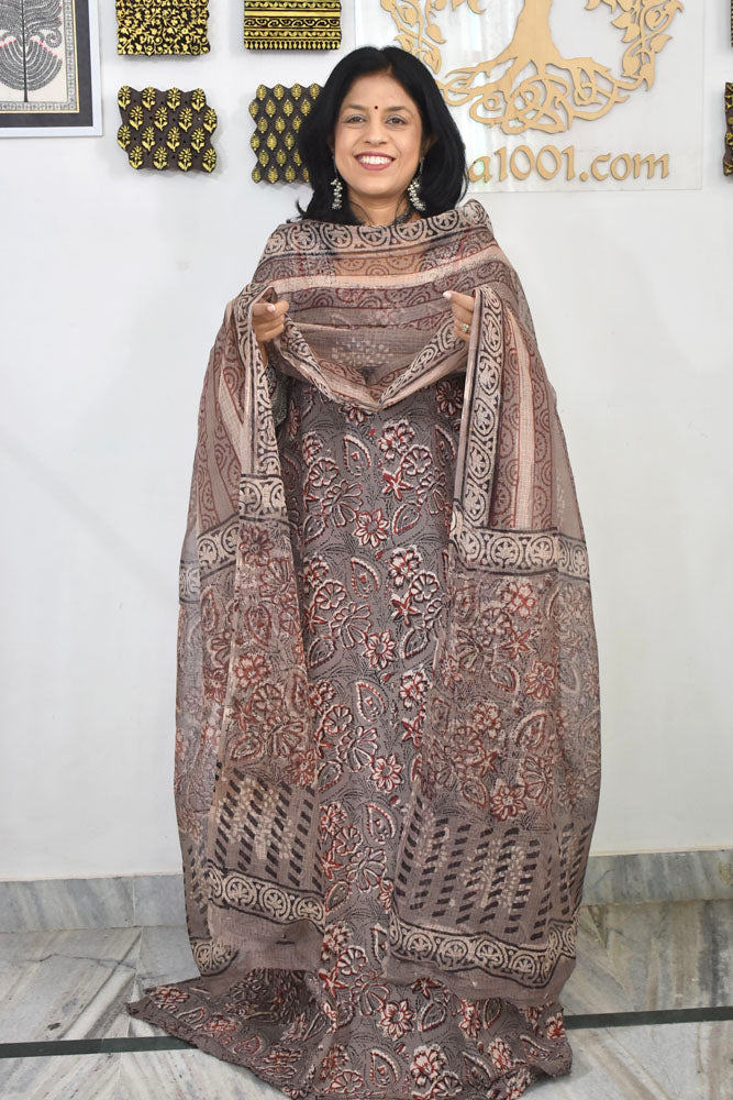 Beautiful Vanaspathi Ajrakh Pure cotton suit with Kota Doria dupatta
