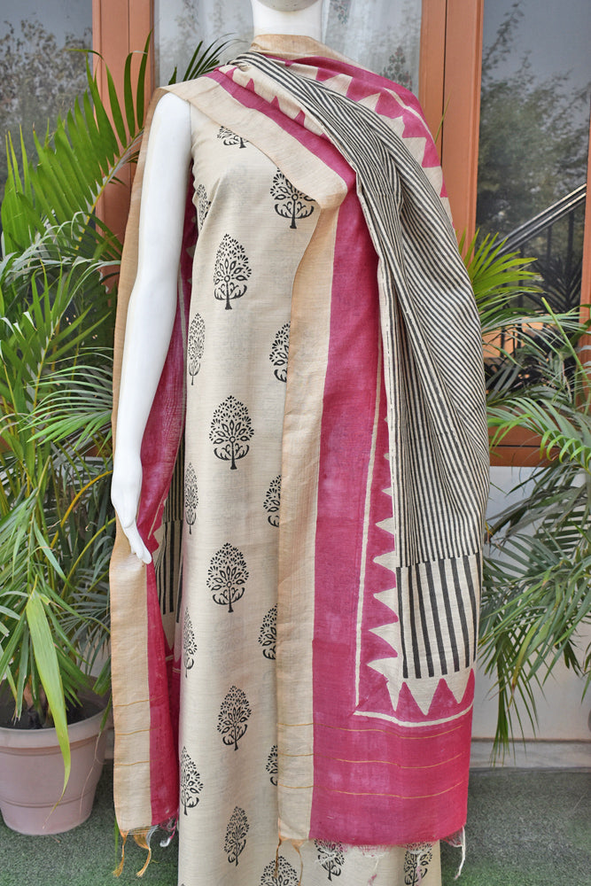 Elegant Hand Block printed Bhagalpuri Silk Kurta Dupatta Set
