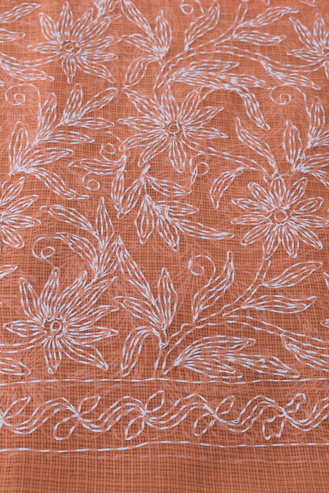 Hand Embroidered Chikankari Tepchi work Kota Doria fabric - (2.7 - 2.8 mtrs )