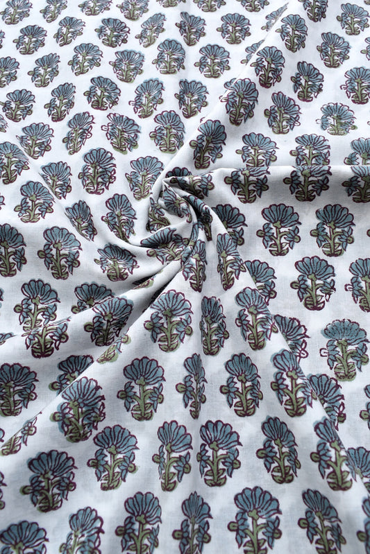 Beautiful Hand Block Printed Running Cotton Fabric ( 2.5 mtrs cut)