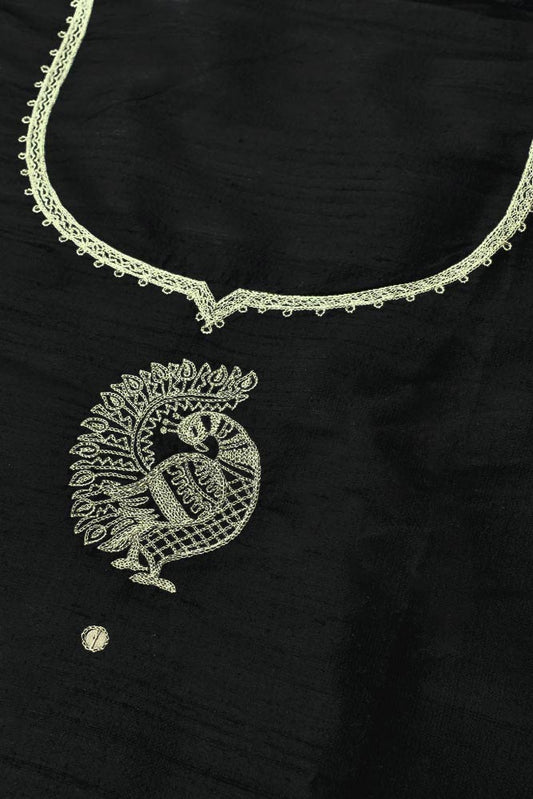 Raw Silk Kurta Fabric with Aari Work( 2.5 mtrs)