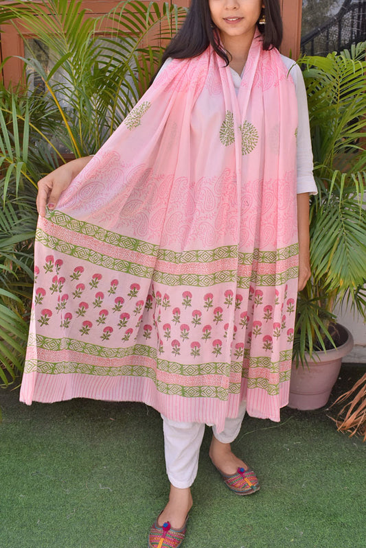 Hand Block Printed Soft Mul Cotton Dupatta