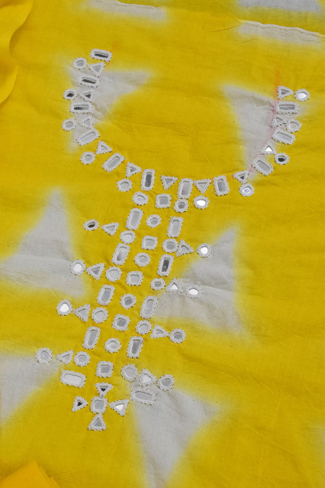 Tie & Dye Clamp Dyed cotton Unstitched Suit with Kutch Mirror work