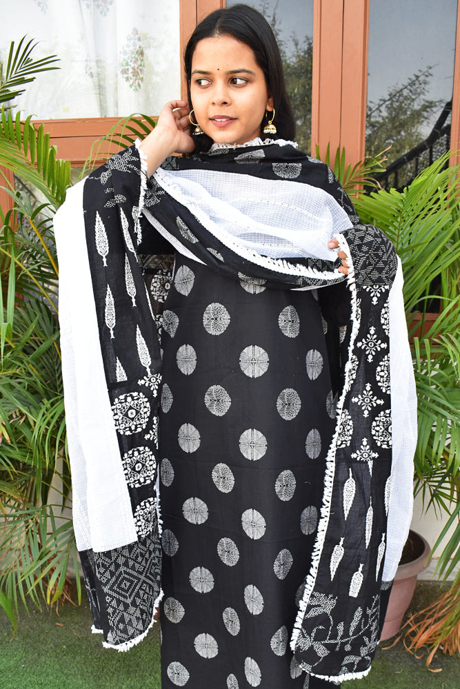 Elegant Cotton kurta fabric with Kota dupatta with Schiffli &  Patch work - no bottom