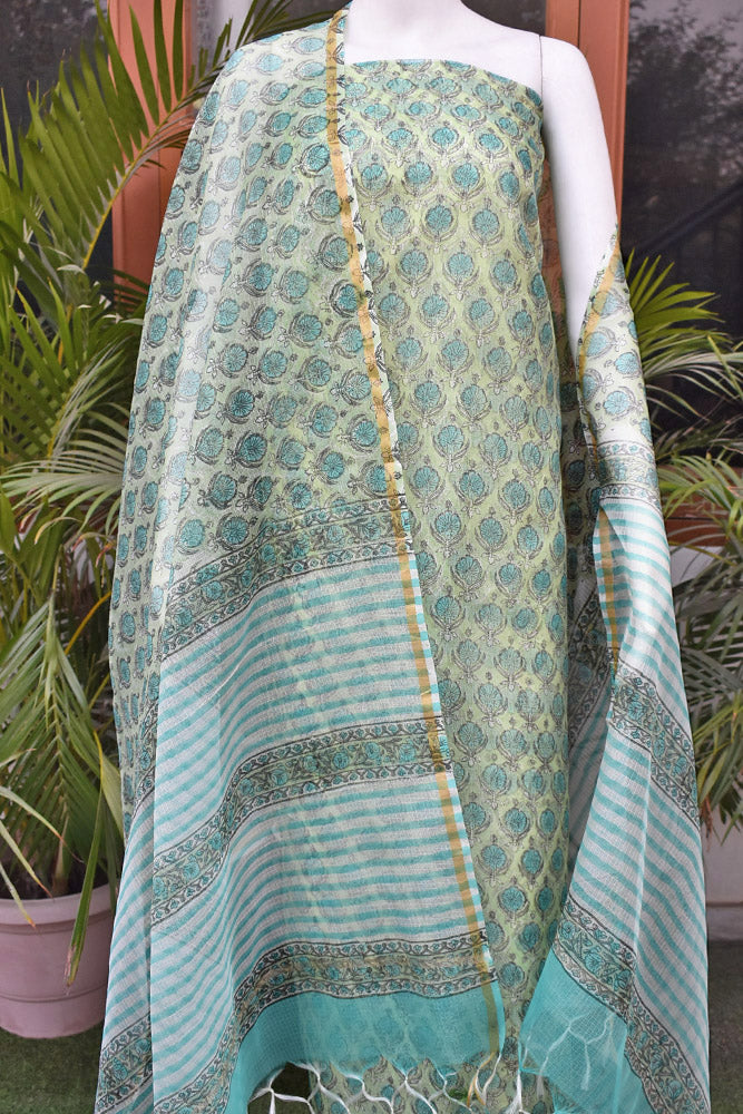 Elegant Hand Block Printed Kota Silk Unstitched Suit