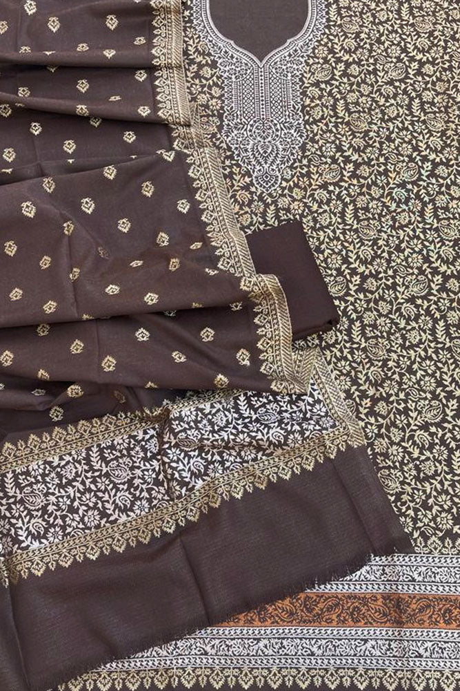 Beautiful Woolen Suit fabric & Stole with All over Copper, Silver & Gold Zari weaving