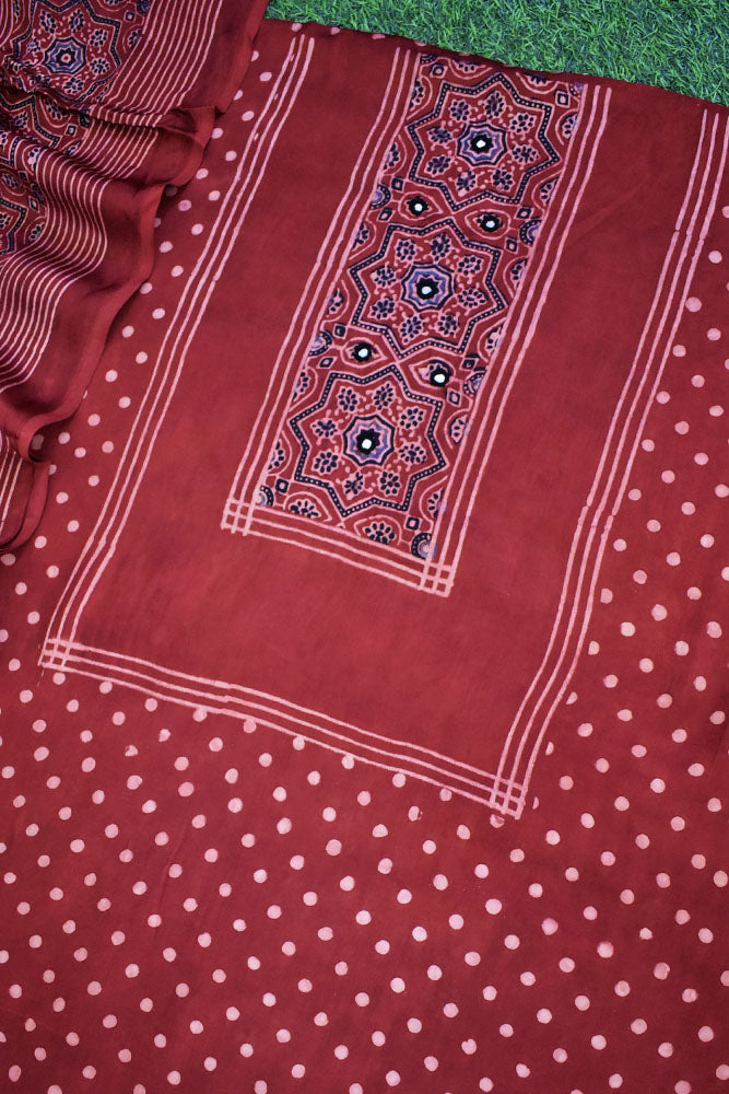 Designer Ajrakh Modal Silk kurta with  panel design & Mirror work & modal silk dupatta - 2 piece set