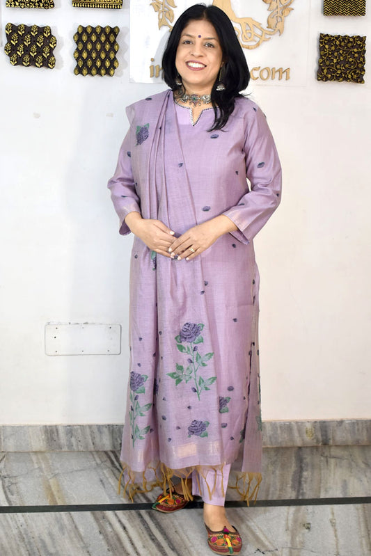 Beautiful  Banarasi Chanderi cotton silk stitched Suit with Woven Pichwai motifs size - 38 - 44