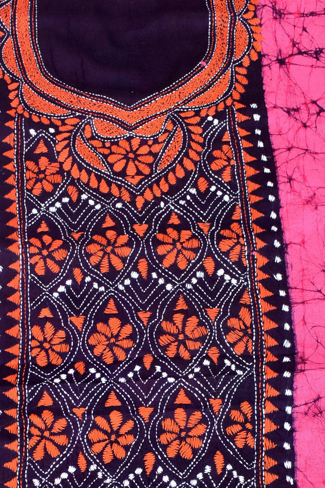 Hand crafted Batik & Kantha work cotton fabric - (Length 2.5 mtrs, )