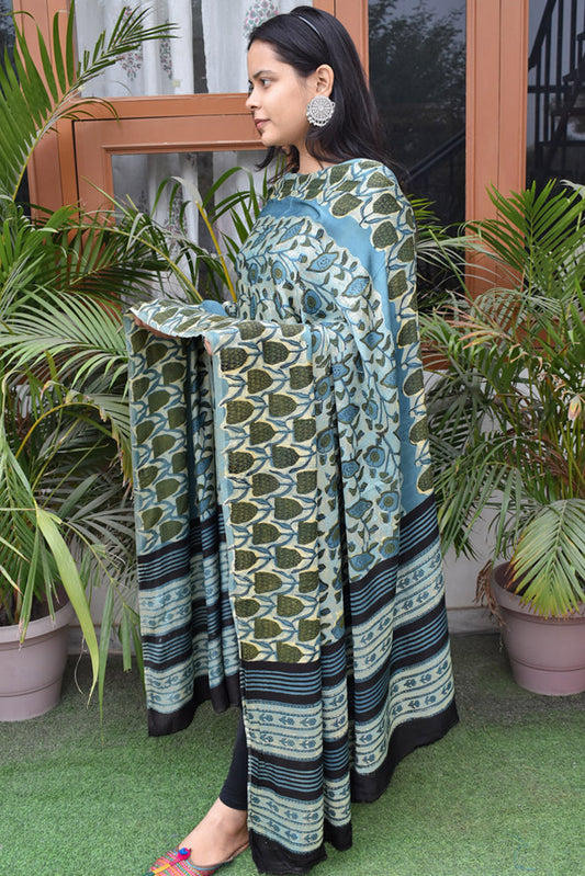 Elegant Modal Silk Vanaspathi Ajrakh Block Print Dupatta