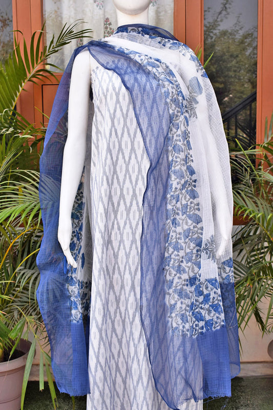 Elegant Kota Doria ( cotton) dupatta &  Ikkat kurta