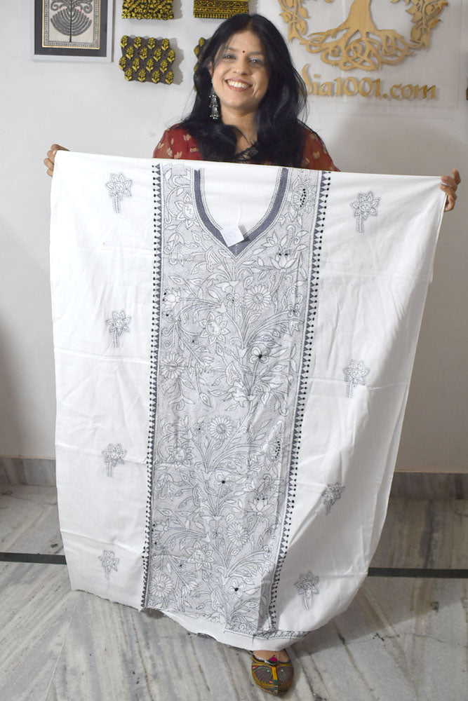 Hand Embroidered Kantha work cotton kurta fabric No - 3