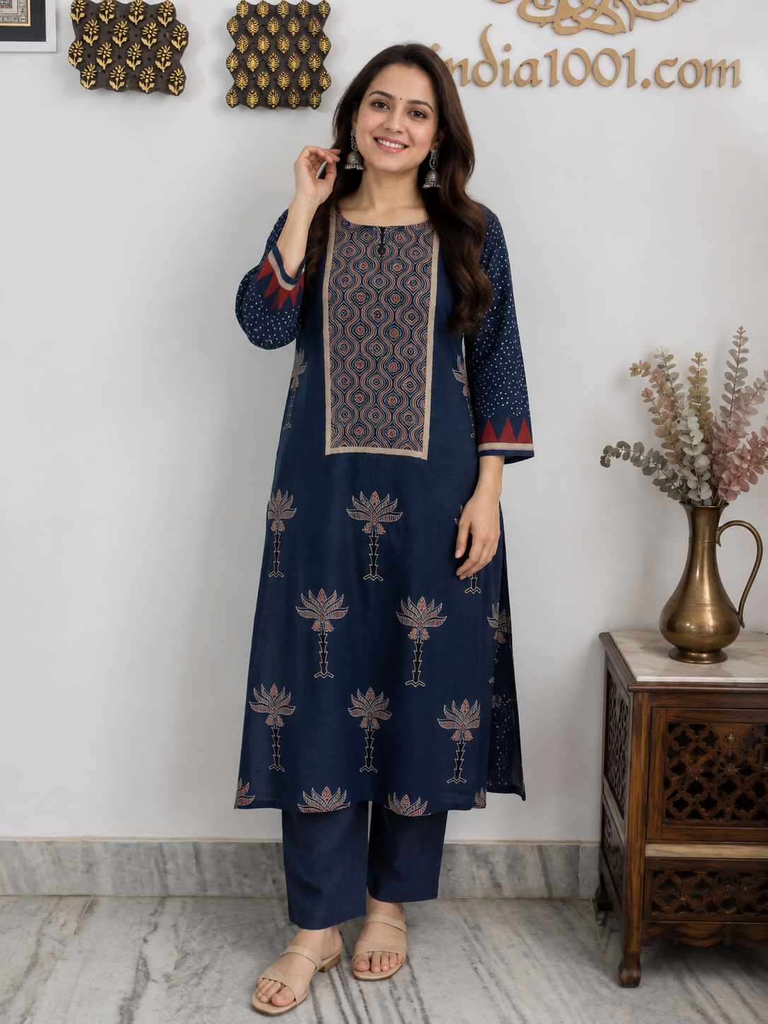 Designer Ajrakh Hand Block Printed cotton Kurta - Size 38 to 46 ( all sizes)