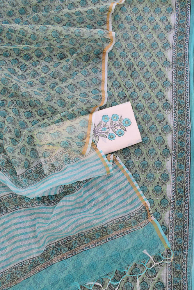 Elegant Hand Block Printed Kota Silk Unstitched Suit