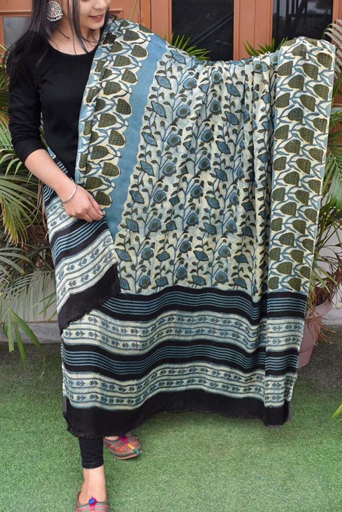Elegant Modal Silk Vanaspathi Ajrakh Block Print Dupatta