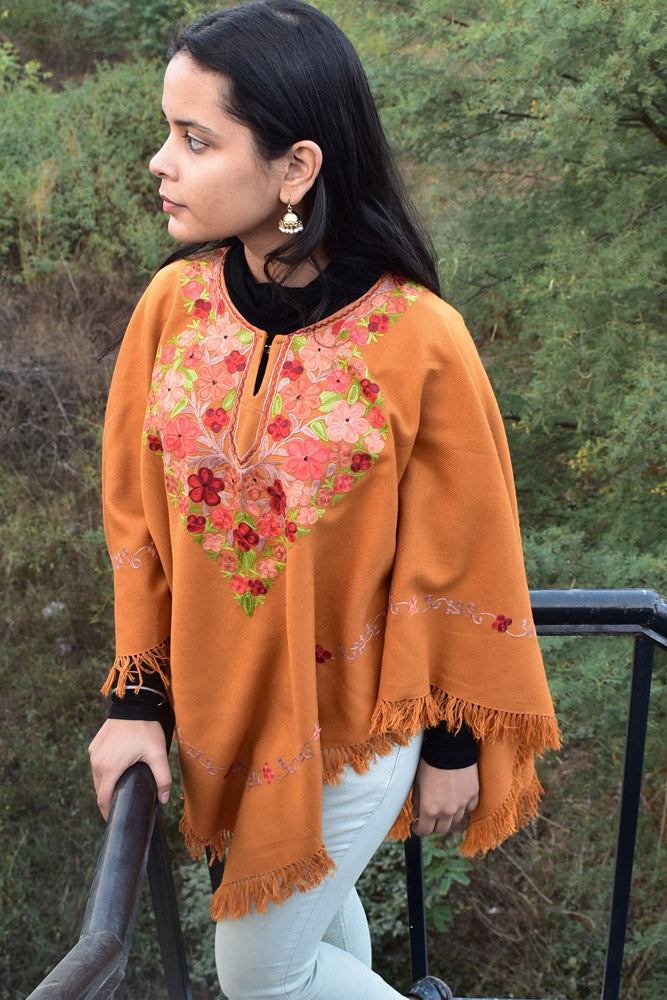Woollen Poncho / Cape with Intricate Aari Thread Embroidery - Free Size
