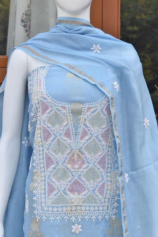 Banarasi Chanderi silk Kurta fabric & Dupatta with Chikankari , pearl, cutdana & sequins work
